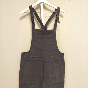 Aerie Women Charcoal Grey Corduroy Overalls Size Medium Raw Hem D-Ring Straps